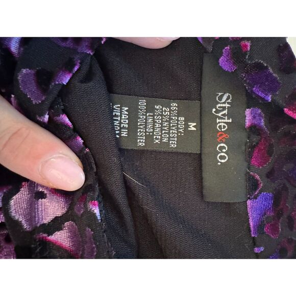 Style & Co Purple Velvet Animal Print Halter Top Size M Neck Tie Y2K Glam - Picture 5 of 5